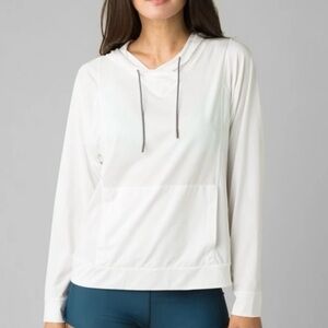 PRANA White Odea Sun Top UPF 25+ Long Sleeve Pullover Lightweight Hoodie Size S